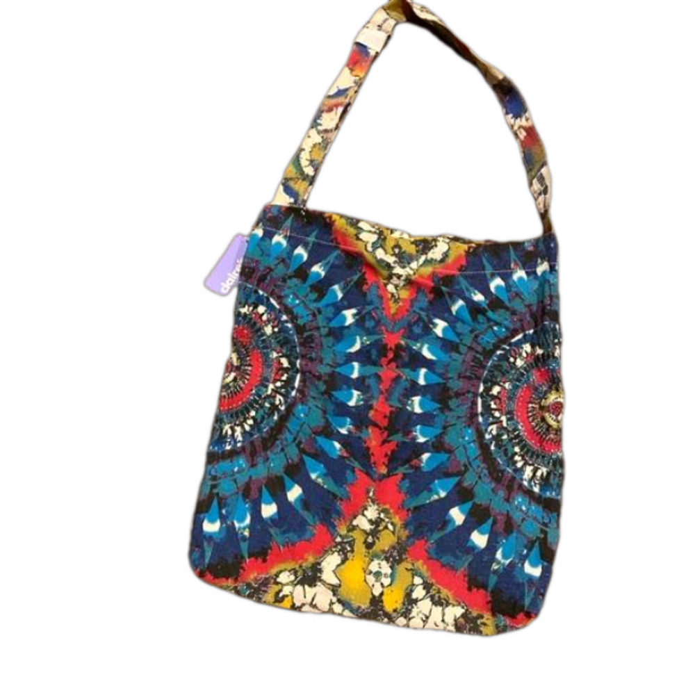 NWT Boho Tie Dye Canvas Crossbody Tote Bag Mandala Print Adjustable Strap